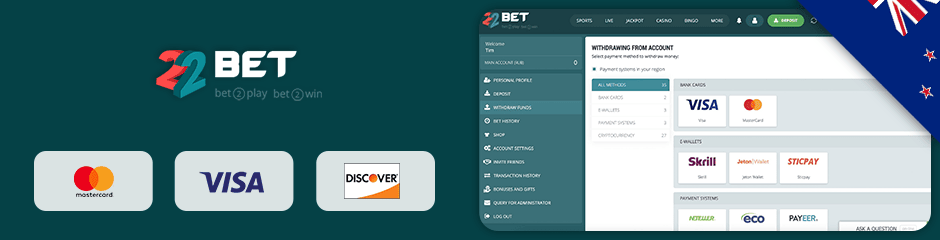 22bet casino banking